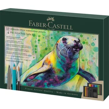   Akvarell ceruza készlet, ecsettel, FABER-CASTELL "Albrecht Dürer & Pitt Artist Pen", 37 db-os szett