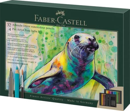 Akvarell ceruza készlet, ecsettel, FABER-CASTELL "Albrecht Dürer & Pitt Artist Pen", 37 db-os szett