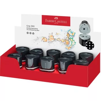   Hegyező display, háromlyukú, tartályos, FABER-CASTELL "Grip 2001 Trio", fekete