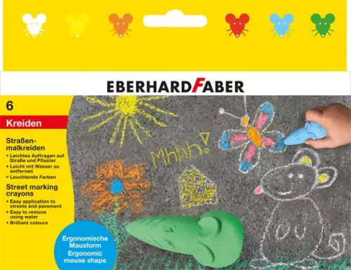 Aszfaltkréta, egér formájú, EBERHARD FABER, 6 különböző szín