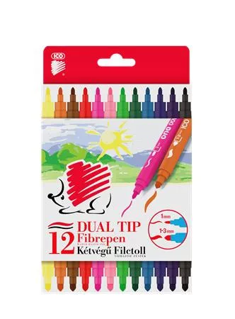Filctoll készlet, 1/3 mm, kétvégű, ICO "Süni 300 DUO", 12 különböző szín