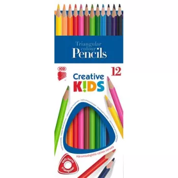   Színes ceruza készlet, háromszögletű, ICO "Creative kids", 12 különböző szín
