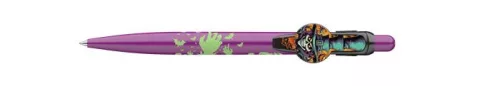 Golyóstoll, 0,8 mm, nyomógombos, lila mintás tolltest, ICO "Halloween", kék