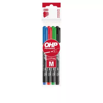   Alkoholos marker készlet, OHP, 1-1,5 mm, M, ICO, 4 különböző szín