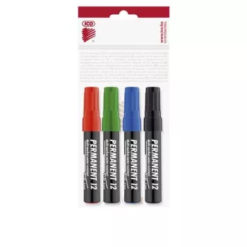   Alkoholos marker készlet, 1-4 mm, vágott, ICO "Permanent 12", 4 különböző szín