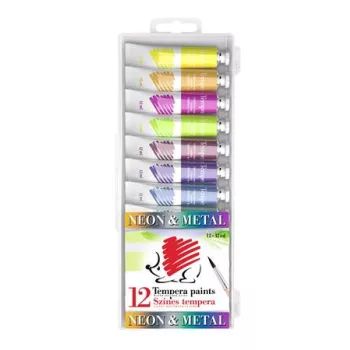  Tempera készlet, 12 darabos, ICO "Süni", metál és neon színek