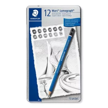   Grafitceruza készlet, fém doboz, hatszögletű, STAEDTLER "Mars Lumograph 100", 12 különböző keménység