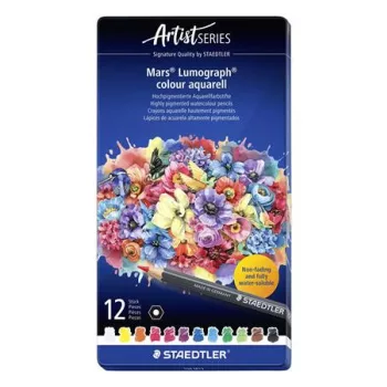   Akvarell színes ceruza készlet, hatszögletű, fémdobozos, STAEDTLER "Mars® Lumograph® 104", 12 különböző szín