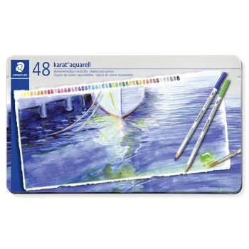   Akvarell ceruza készlet, hatszögletű, fém doboz, STAEDTLER "Karat® aquarell 125", 48 különböző szín