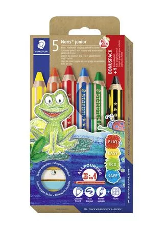 Színes ceruza készlet, grafitceruzával, hegyezővel,  jumbo, STAEDTLER "Noris® junior 140", 5+1 szín