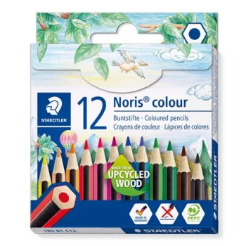   Színes ceruza készlet, hatszögletű, félhosszú, STAEDTLER "Noris Colour 185", 12 különböző szín
