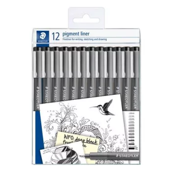   Tusfilc készlet, 12 különböző vonalvastagság, STAEDTLER "Pigment Liner 308", fekete