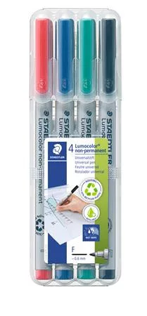 Alkoholmentes marker készlet, OHP, 0,6 mm, STAEDTLER "Lumocolor® 316 F", 4 különböző szín