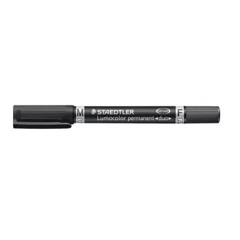   Alkoholos marker, 0,6/1,5 mm, kúpos, kétvégű, STAEDTLER "Lumocolor® duo 348", fekete