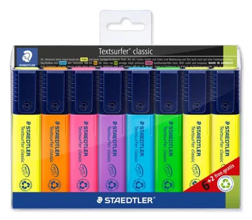 Szövegkiemelő készlet, 1-5 mm, STAEDTLER "Textsurfer Classic 364", 6+2 különböző szín