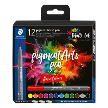  Ecsetirón készlet, STAEDTLER "Pigment brush 371", 12 különböző alapszín