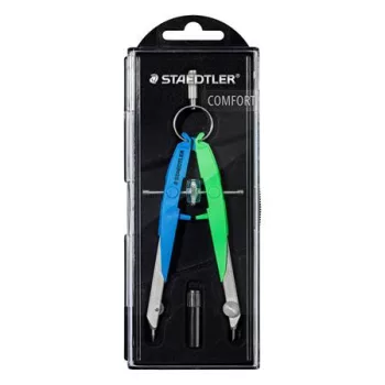   Körző készlet, precíziós, 2 darabos, STAEDTLER "Mars Comfort 556", neon kék/zöld