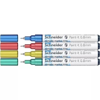   Akrilmarker készlet, 0,8 mm, SCHNEIDER "Paint-It 010", 4 különböző metálszín