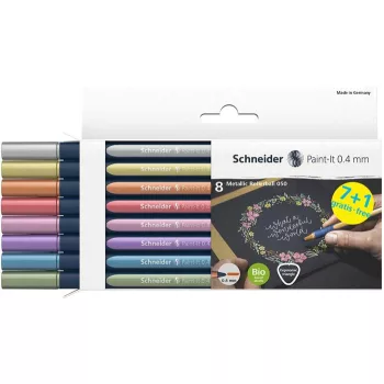   Metálfényű rollertoll készlet, 0,4 mm, SCHNEIDER "Paint-It 050" 8 különböző szín