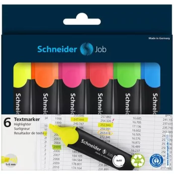   Szövegkiemelő készlet, 1-5 mm, SCHNEIDER "Job 150", 6 különböző szín