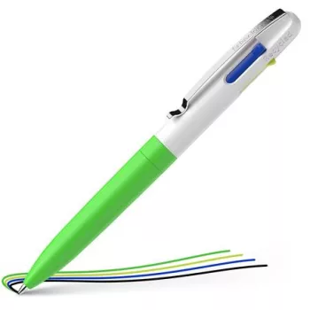   Golyóstoll, 0,5 mm, nyomógombos, négyszínű, SCHNEIDER "Take 4 Neon", zöld-fehér