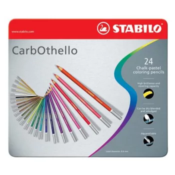   Pasztell ceruza készlet, kerek, fém doboz, STABILO "CarbOthello", 24 különböző szín
