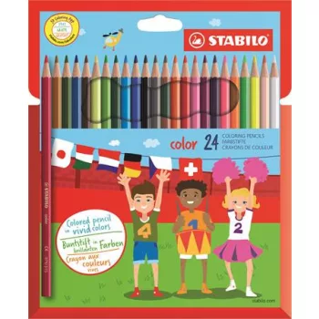   Színes ceruza készlet, hatszögletű, STABILO "Color", 24 különböző szín