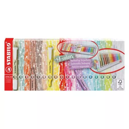 Szövegkiemelő készlet, 1-4 mm, STABILO "Swing Cool", 18 db-os asztali készlet