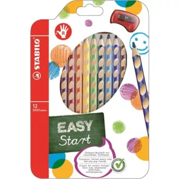   Színes ceruza készlet, háromszögletű, jobbkezes, STABILO "EasyColours", 12 különböző szín