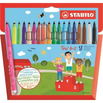   Filctoll készlet, 0,7 mm, STABILO "Trio A-Z", 18 különböző szín
