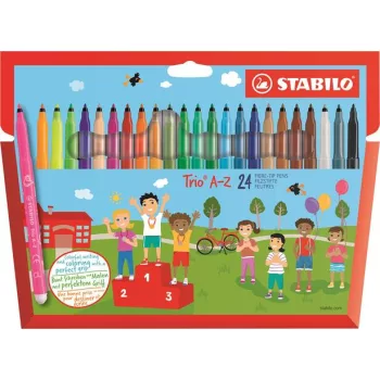   Filctoll készlet, 0,7 mm, STABILO "Trio A-Z", 24 különböző szín