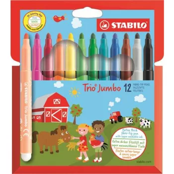   Filctoll készlet, 3 mm, STABILO "Trio Jumbo", 12 különböző szín
