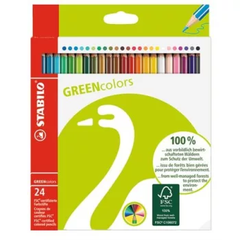   Színes ceruza készlet, hatszögletű, STABILO "GreenColours", 24 különböző szín