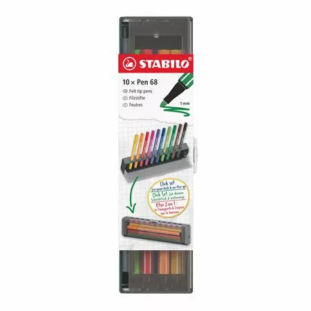 Filctoll készlet, 1 mm, STABILO "Pen 68", 10 db-os asztali készlet