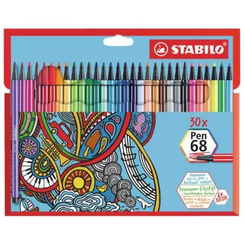   Filctoll készlet, 1 mm, STABILO "Pen 68", 30 különböző szín