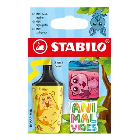 Szövegkiemelő készlet, 2-5 mm, STABILO "Boss Mini Animal Vibes", 3 különböző szín
