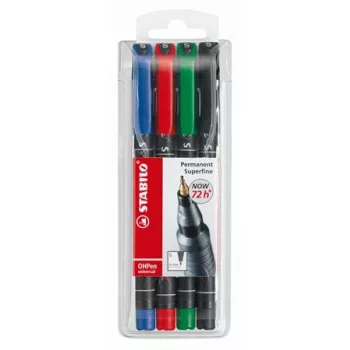   Alkoholos marker készlet, 0,4 mm, STABILO "OHPen S", 4 különböző szín