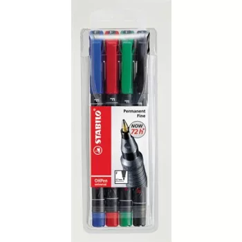   Alkoholos marker készlet, 0,7 mm, STABILO "OHPen F", 4 különböző szín