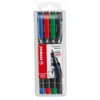   Alkoholos marker készlet, 1 mm, STABILO "OHPen M", 4 különböző szín