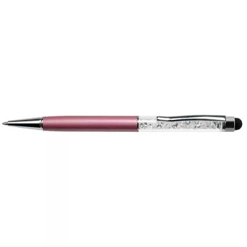   Golyóstoll, világoslila, felül fehér SWAROVSKI® kristállyal töltve, érintővel, 14 cm, ART CRYSTELLA®