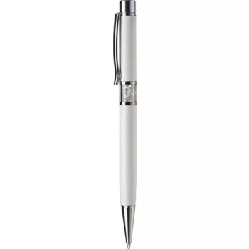   Golyóstoll, fehér, középen fehér SWAROVSKI® kristállyal töltve, 14cm, ART CRYSTELLA®