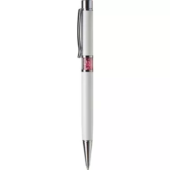   Golyóstoll, fehér, középen rózsaszín SWAROVSKI® kristállyal töltve, 14cm, ART CRYSTELLA®