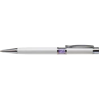   Golyóstoll, fehér, középen orgonalila SWAROVSKI® kristállyal töltve, 14cm, ART CRYSTELLA®