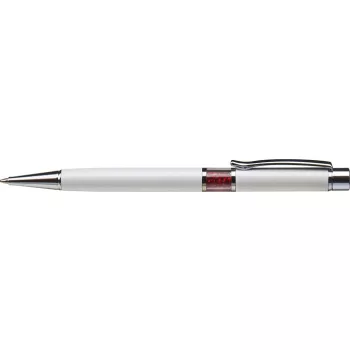   Golyóstoll, fehér, középen light siam piros SWAROVSKI® kristállyal töltve, 14cm, ART CRYSTELLA®