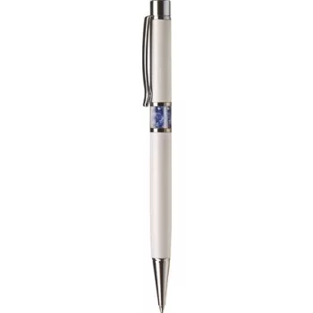   Golyóstoll, fehér, középen zafírkék SWAROVSKI® kristállyal töltve, 14cm, ART CRYSTELLA®
