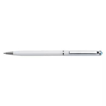  Golyóstoll, fehér "SLIM", aquakék SWAROVSKI® kristállyal, 13 cm, ART CRYSTELLA®