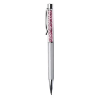  Golyóstoll, krémfehér, felül rózsaszín SWAROVSKI® kristállyal töltve, 14 cm, ART CRYSTELLA®