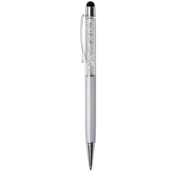   Golyóstoll, krémfehér, felül színjátszós fehér SWAROVSKI® kristállyal töltve, érintővel, 14 cm, ART CRYSTELLA®