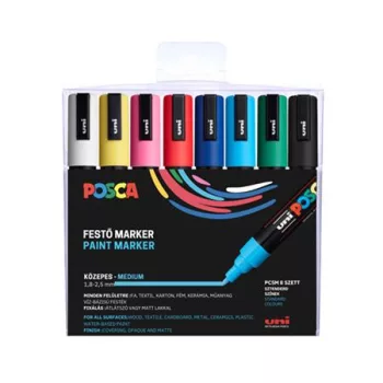   Dekormarker készlet, 1,8-2,5 mm, UNI "Posca PC-5M", 8 különböző szín