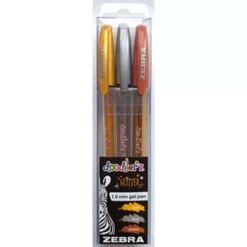   Zseléstoll készlet, 0,33 mm, kupakos, ZEBRA "Doodler'z Glitter", 3 különböző szín